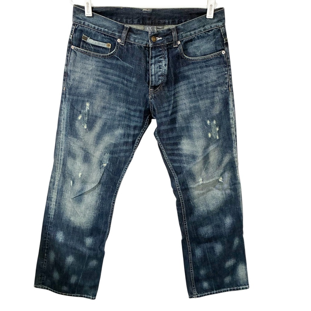 AX Armani Exchange Men Jeans Straight Leg Blue Denim Destroyed‎ Ripped Size 33R